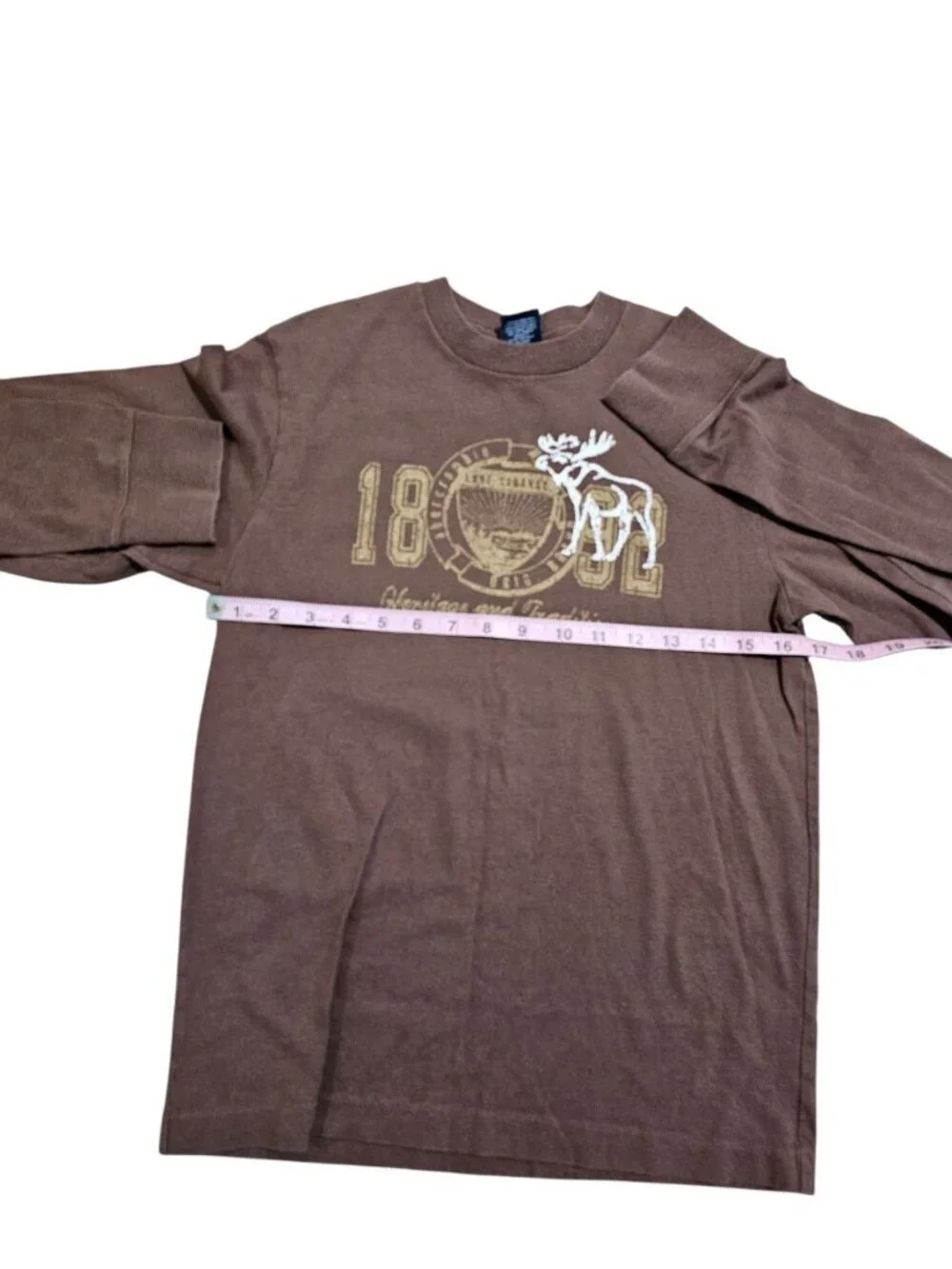 Abercrombie Kids M Long Sleeve Brown Cotton Graphic Moose Shirt Archival Y2K